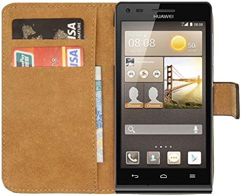 Ambaiyi Genuine Leather Case Wallet Flip Case Cover for Huawei Ascend P7 mini / Ascend G6 , Black
