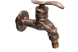 TOOSOAR Antike Kupfer Wasserhahn Garten,Messing Nostalgie Wasserhahn Garten,1/2 Zoll Wandmontage Drache Geschnitzt Wasserhahn,Vintage Wasserhahn für zu Hause Küche Bad Outdoor Garten