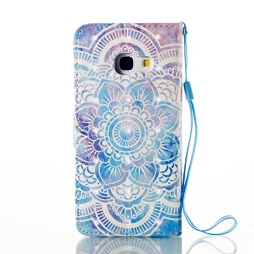 KSHOP Für Samsung Galaxy A3(2017) Lederhülle Schutzhülle Full Body Schutz Tasche Case, Stilvoll Mode [Bunt Muster] Flip Wallet Case Slim PU Leder Cover Tasche Handy Case Schutz Hüllen im Bookstyle Handyhülle Ledertasche mit Stand Funktion Kartenfächer Magnetverschluss Magnet Etui Schale Schutzhüllen Handytasche Displayschutzfolie 3D geprägte Malerei 3D embossed painting + Metall Stift Stylus Pen Rose – Blauer Mandala Hena Indien - 3