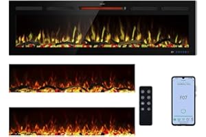 Mystflame Galaxy 60 Pro con Wi-Fi, Chimenea Eléctrica de Pared, Comandos de Voz de Alexa y Google Home, 13 Colores de Llama y Luz Inferior, Troncos y Cristales, Termostato 750/1500W, Pantalla Táctil