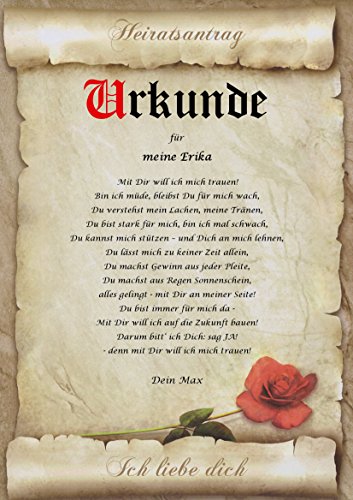 Heiratsantrag Urkunde persönliche Geschenk Karte Hochzeit Liebe heiraten Pergament div. A4 Papier Motive - 2