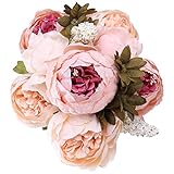 ramo peonias artificiales LIFE AND REAL TOUCH-Los colores son realmente bonitos, bellos y polvorientos, muchos colores como el rosa y el champšn / albaricoque. Puede usar flores artificiales decoracišn como decoracišn para sus fotos y se verš bien en las imšgenes.