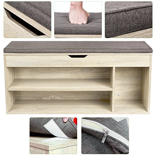 HOMFA Schuhschrank mit Sitzkissen Schuhbank Schuhtruhe Sitzkommode Schuhregal Schuhbank Schuhablage Sitzbank mit Stauraum für Flur Diele Verbindungsgang Braun 103.5*29.5*48cm - 5