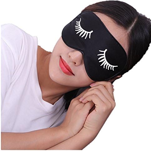 Eye Sleep Mask,Eye Mask for Sleeping,Sweetwill Ultra Soft Skin-Friendly Pure Natural Silk Fabric and Natural Cotton Filled Sleeping Eyelash Cute Eye Mask with Adjustable Strap for Men Women and Kids (Black 1)