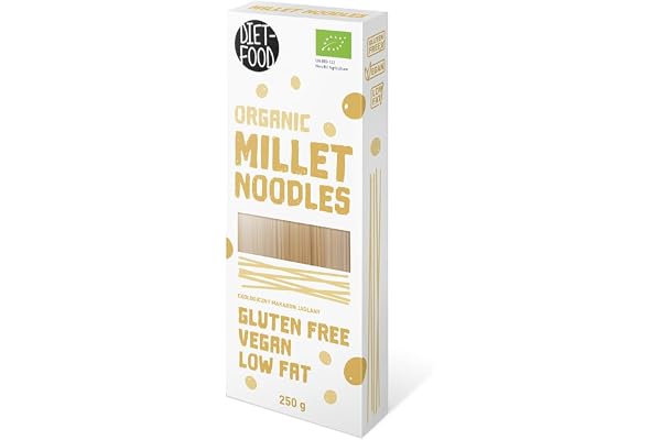 Diet-Food Millet Bio glutenfria hirsnudlar – ekologisk hirse glutenfri – Low Carb nudlar – glutenfria nudlar – soppnudlar – hälsosamma och näringsrika – 250 g