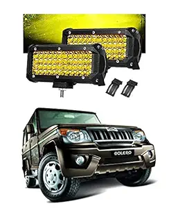 PRIKNIK 40 LED 120 Watt Cree Four Row Driving Fog Light Bar Lamp Compatible with Mahindra Bolero (Yellow, 7 Inch) - 2 Pc