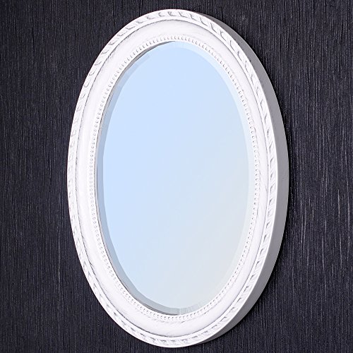 OVALER BAROCKSPIEGEL MIT HOLZRAHMEN WANDSPIEGEL 57x67cm Leila Weiß Silber Antik - 2