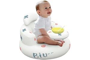 LYPPUL Baby Inflatable Seat for Babies 3-36 Months, Toddler Chair for Sitting Up, Built in Air Pump Infant Back Support Sofa,Baby Support Seat with Tray, Baby Shower Chair-Strawberry