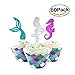 Produktbild Herefun 60 Stücke Meerjungfrau Mini Kuchendekoration Cupcake Toppers und Wrappers Verpackung, Handmade für Kinder Party Kuchen Dekoration Geburtstag Deko Party Gegenstände