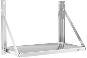 Royal Catering Stainless Steel Wall Shelf Folding Shelf Commercial Kitchen Shelf 60x30cm 40kg RC-BFWH6030 (Silver, Shelf Thickness 30mm, Stainless Steel AISI 201)