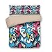 Produktbild LIS HOME Bettbezug-Set, Grunge, Street Art Theme mit bunten Graffiti Funky Display U-Bahn Urbane Kultur, Multicolor, dekorative 3-teilige Bettwäsche-Set von 2 Pillow Shams Twin Size