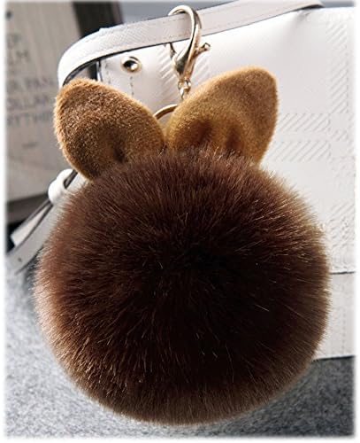 Yilisu 2 Pcs Faux Fux Small Rabbit Plush Ball Keychain Bags Strap (coffee)