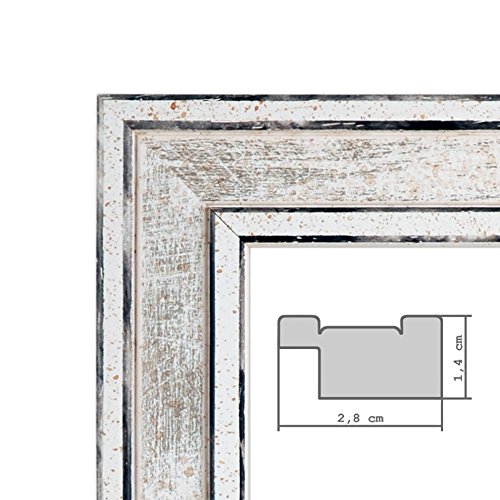 Wand-Spiegel 34,5×64,5 cm im Holzrahmen Pastell Vintage Look / Alt-Weiß Silber / Spiegelfläche 30×60 cm - 5
