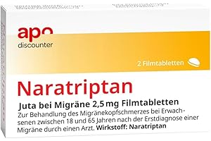 ‎APO-DISCOUNTER.DE apodiscounter Naratriptan 2,5 mg bei Migräne (1 x 2 Stk.) - Schnell wirksam zur Linderung von Kopfschmerz & Unwohlsein & Lichtempfindlichkeit