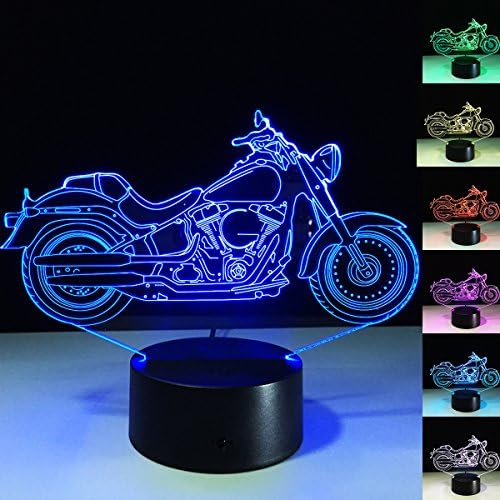 XJCKING 3D LED Night Light Motorcycle Table Desk Lamps, 3D Optical Illusion Visual Lamp 7 Colors Touch Table Desk Lamp for Christmas Gift