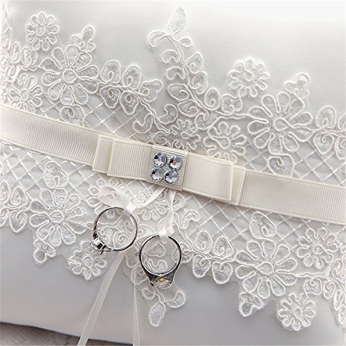 Hochzeit Ringkissen Kissen with Embroider Flower and Mesh 21cm*21cm—Ivory - 5