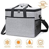 NASUM  Sac Isotherme Pliant 30L Sac Étanche à Déjeuner Repas Thermique Portable à Main avec Poignée, pour Pique-nique/Barbecue/Voyage/Camping/Plage/Bureau/Voiture 40,5x26,5x31cm Gris