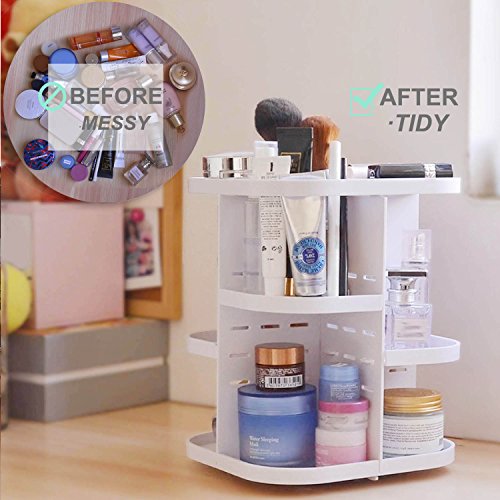 Becoyou 360 Grad Drehbarer Kosmetikorganizer Make up Organizer Multifunktionale Aufbewahrungsbox für Schminke, Gesichtswasser, Cremes, Kosmetikpinsel und Lippenstifte, Weiß - 2
