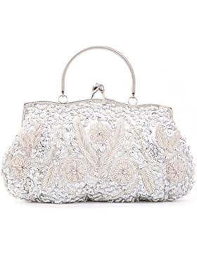 Lifewish Frauen Abendtasche Perlen Sequin Design Metallrahmen Kissing Lock Satin Interieur Abend Clutch