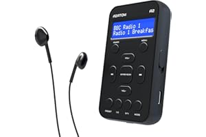 Portable DAB/DAB+ & FM Digital Radio | Sports Earphones Included | Clear Digital Display | Rechargeable Battery (10-12 Hours) | Perfect for Sports, Hiking or Working | AZATOM A2 (Black)