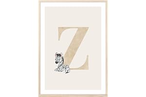 MeinBaby123® Poster en lettres DIN A4 pour chambre d'enfant fille et garçon | Décoration de chambre de bébé | Images pour chambre d'enfant | Idées cadeaux pour naissance | Initiale Z (zèbre doux)
