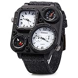 PIXNOR SHIWEIBAO Zwei Zeitzonen Sport-Armbanduhr Herren Analog Quarz Armbanduhr mit Kompass