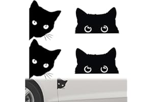 BQRKOTM 4 Pezzi Adesivi per Auto Che sbirciano Gatto Che guardano Decalcomanie Riflettenti Impermeabili Divertenti autoadesivi, per paraurti, per finestrini dell'auto Laptop Moto(Nero)