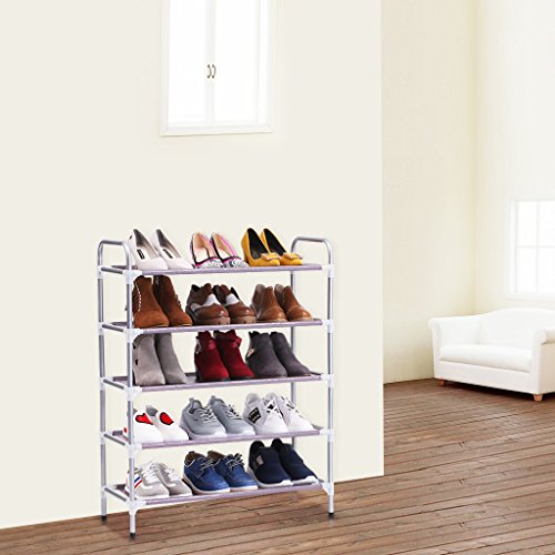 Finether Schuhregal Schuhständer Schuhablage mit Griffen Schuhschrank Regal 5 Ebenen für 15 Paar Schuhe aus Metall 89 x 68 x 30 cm - 3
