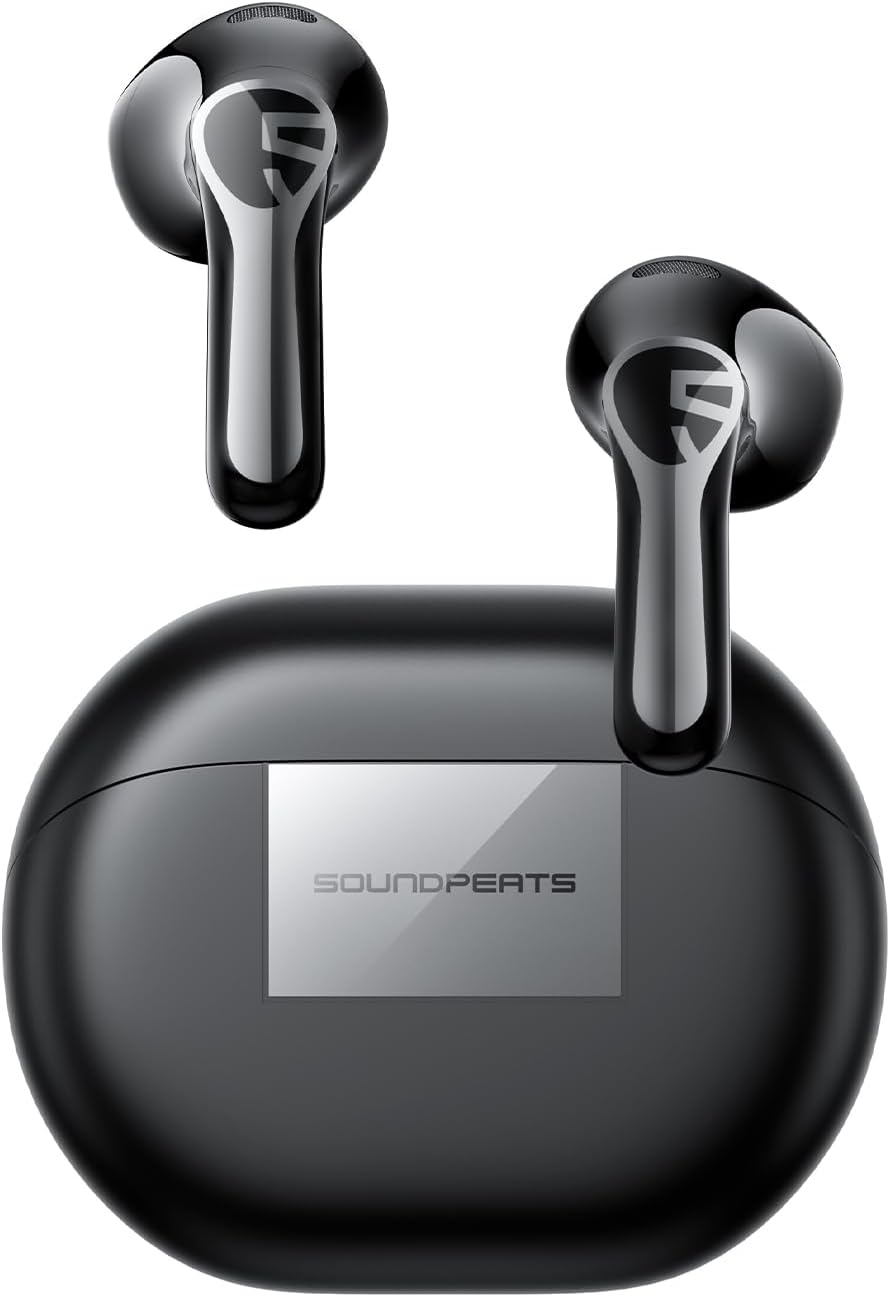 SoundPEATS Air6 HS Semi-In Ear Wireless Earbuds with Hi-Res Audio & LDAC, 45H Battery, Triple-Magnet Driver, Bluetooth 6.0 Earphones with 4-Mic AI Call, Spatial Audio, Touch and APP Control Black