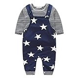 Koly Newborn Baby Boys Pants Sets Stripe T-shirt Tops + Bib Pants Set Overall Outfits