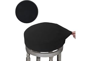 BUYUE Bar Stool Covers, Luxury Fabric Diameter 40-45 cm, Round Wrinkle-Resistant Stretchy Washable Dustproof Stool Seat Cover, L-Black, 1 Piece
