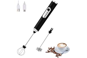 FIOUSY Handheld Electric Milk Frother with 2 Heads, Coffee Whisk Foam Mixer with USB Rechargeable 3 Speeds, Foam Maker Blender for Latte, Cappuccino, Hot Chocolate, Egg (Black)