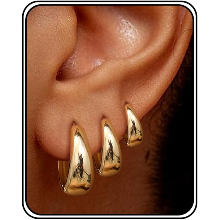 Boucles D'oreilles Créoles Femme Plaqué Or 14K Et Argent - Huggies Chunky 7/9/12/14 Mm - Hypoallergéniques - Cadeau élégant