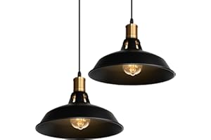 TOKIUS Lot de 2 Suspensions Lustres Industrielles Vintage Luminaire Plafonnier E27 Salon Abat-jour Plafond en Métal Rétro Style Nordique Design Câble Réglable (Noir, 2pcs)