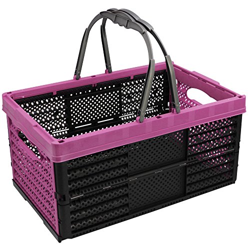 COM-FOUR® Klappbox mit Henkeln, klappbarer Einkaufskorb, 16 Liter, 40 x 26 x 20 cm (lila)
