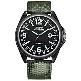 good01 Exquisite Armbanduhr Fashion Sport Nylon Band Kalender rund Herren Quarz Armbanduhr Schmuck Geschenk, Grün/Schwarz