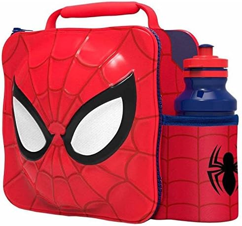 Kids Avengers Spiderman 3D Design Fully Insulated 2 Pieces School Lunch Bag with Water Bottle (Color Red)