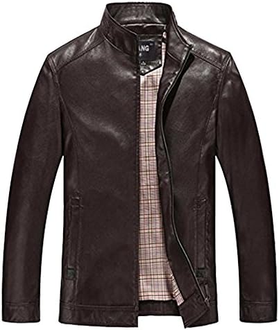 Tongzemeng Men's Leather Autumn And Winter Faux Leather Motorcycle Jackets Leather Thick Coats Outerwear For Male Clothing Big Size XXL Thin Dark Brown