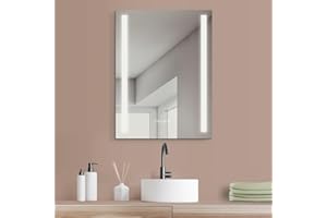 ‎HOKO HOKO® Badezimmerspiegel, LED, 60 x 80 cm, mit Digitaluhr, Anti-Beschlagschutz, kaltes weißes Licht, LED-Beleuchtung, Touch-Sensor, energiesparend