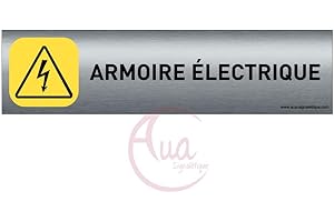AUA SIGNALETIQUE - Plaque de porte Aluminium brossé imprimé AluSign - 200x50 mm - Double Face adhésif au dos (Armoire électrique)