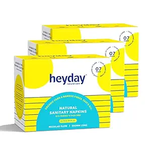 Heyday Rash Free Organic & Natural Ultra Thin Sanitary Pads for Normal-Sensitive Skin | Regular Flow Sanitary Napkins | Biodegradable & Eco-friendly | Quick Absorb & Super Soft | Leak Proof & Full Coverage with Wings (21 Pcs, XL)