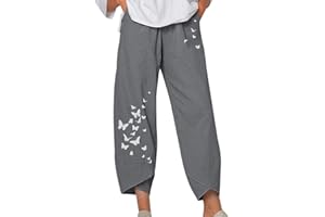 Minetom Pantalon Femme Été Pantalon Ample Léger Respirant Taille Elastique Pants 7/8 Casual Grande Taille de Plage Pantacourt Ample Elastique Sarouel Lâche