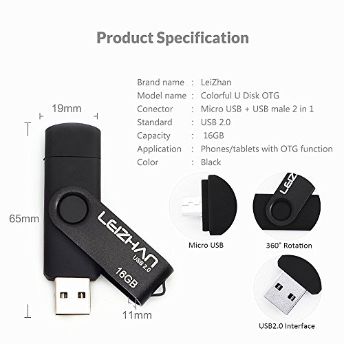 LEIZHAN Black OTG USB Flash Drive 16GB Memory Stick USB Key smartphone Pen Drive For Computer and Android Phone Good quality