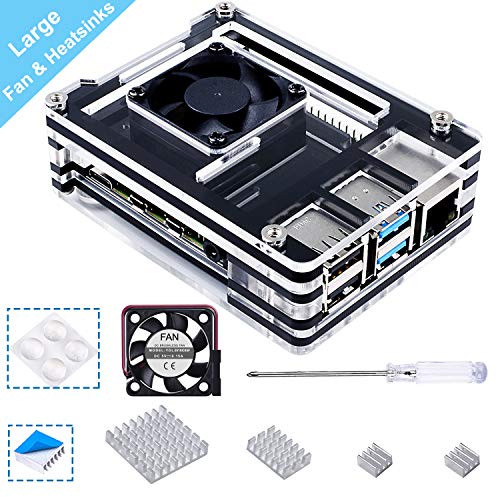 Smraza - Carcasa para Raspberry Pi 4, con disipador de 35 mm, 4 Ventiladores, Compatible con Raspberry Pi 4 Model B, Color Negro y Transparente