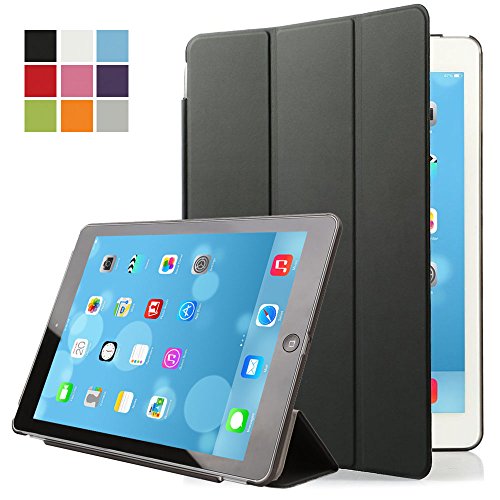 Besmall iPad Air iPad 5 Hülle - Ultra Dünn Edles Schutz Hülle Smart Cover Case PU Leder Schutztasche Etui Schale + Back Case inkl.Displayschutzfolie Reinigungstuch Stift für Apple iPad Air 1/ iPad 5 - Mit Standfunktion & Auto Sleep Wake up Funktion (iPad Air 1, Schwarz)XKZT53B