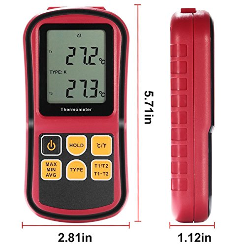 Temperaturmessgerät, GOCHANGE tragbar Digital-Thermometer Dual Channel Temperatur Tester für K / J / T / E / R / N Thermoelement mit LCD-Hintergrundbeleuchtung Thermoelement - 2