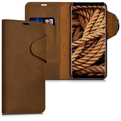 kalibri Funda para Samsung Galaxy S8 Plus - Carcasa con  Tapa magn  tica  de  Cuero  - Case de Piel Real en  marr  n 