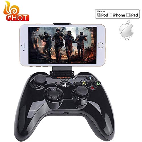 Preisvergleich Produktbild ZIHENGUO MFi Gamepad, Handspielkonsole Zertifiziert Schnelle Drahtlose Bluetooth Game Controller Tragbarer Joystick Vibration Hand Für iPhone / ipad / App TV,Black