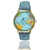 2016 Top-Marke Luxus Männer Frauen Weltkarte Flugzeug Nadel Uhren Frauen Männer Leinwand mit Leder Quarzarmbanduhr Denim
