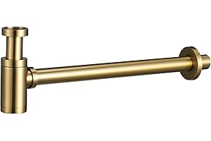 MICE COLLECTION IMEX - Sifón para lavabo o bidé, Set de Desagüe - Trampa con Abertura de Limpieza + Instrucciones de Instalación - Sifón de Diseño, Sifón de Tubería Oro Cepillado - SCL002/OC